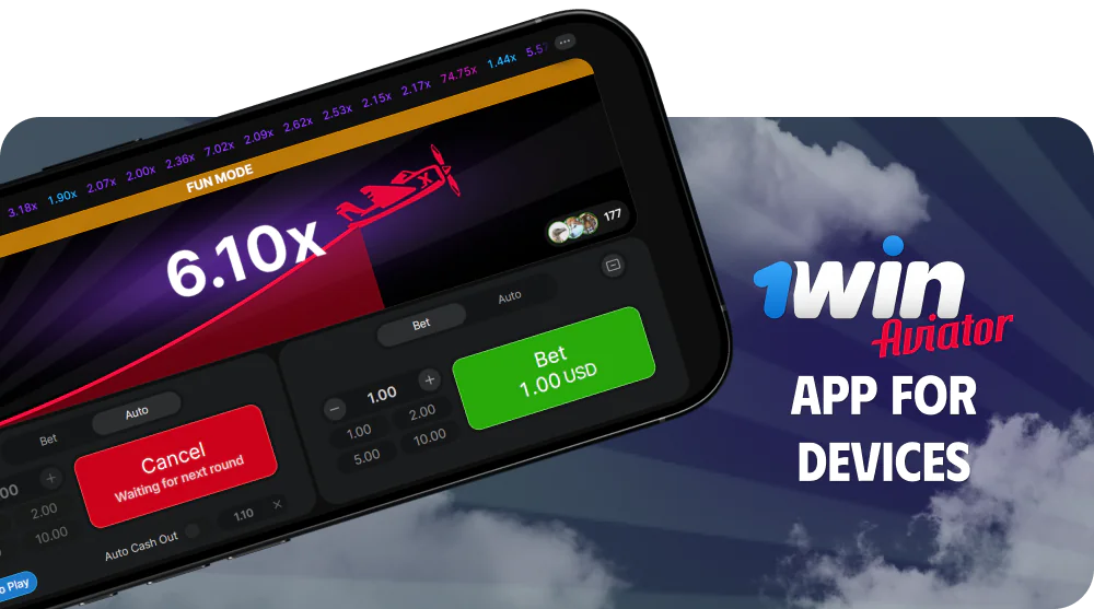 Play Aviator at 1win via App